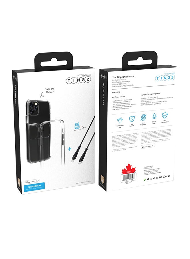 TINGZ Type-C To Lightening Cable Plus iPhone 11 Pro Max Case Transparent 