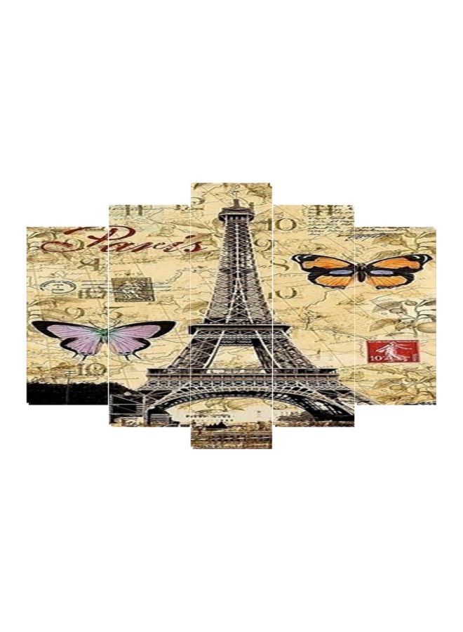 5-Piece Eiffel Tower Themed Wall Art Set Beige/Grey/Brown 100x60cm 