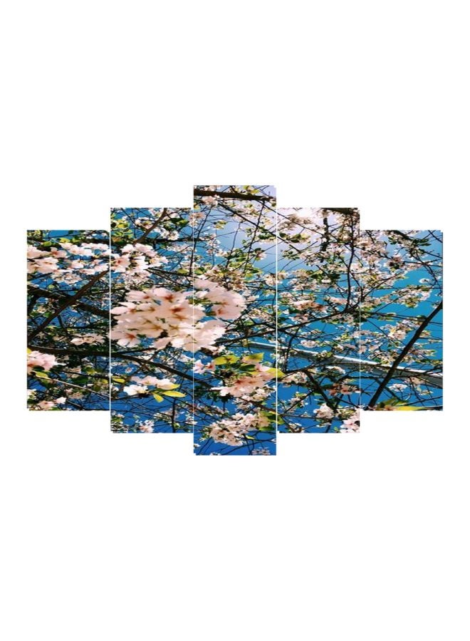 5-Piece Flower Themed Wall Art Set Blue/White/Black 100x60cm