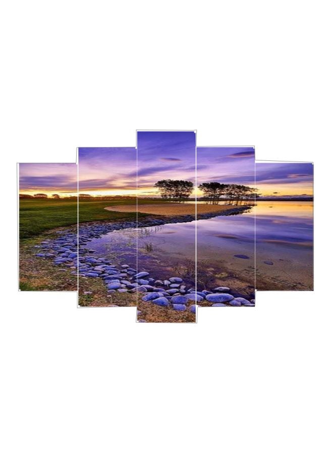 5-Piece Nature Themed Wooden Wall Art Set Purple/Green/Yellow 100x60cm