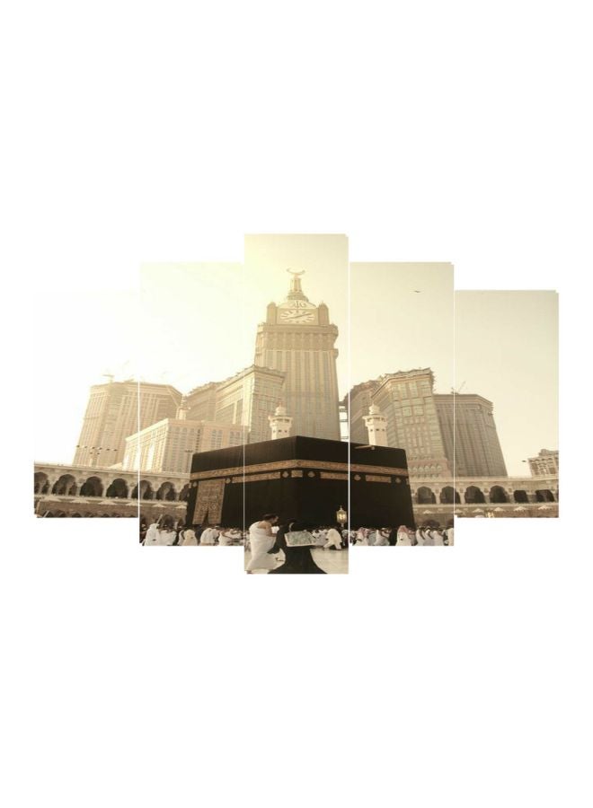 5-Piece Mecca Theme Wall Art Set Beige/Black/White 100x60cm 