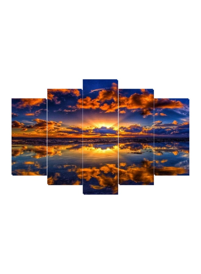 طقم لوحات فنية بتصميم منظر طبيعي مكون من 5 قطع برتقالي/أزرق/أصفر 120x80سم