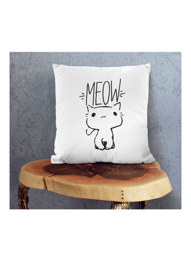 وسادة زينة بنمط طبعة على شكل قطة مع كلمة "Meow" أبيض/ أسود 16x16بوصة - Image 2