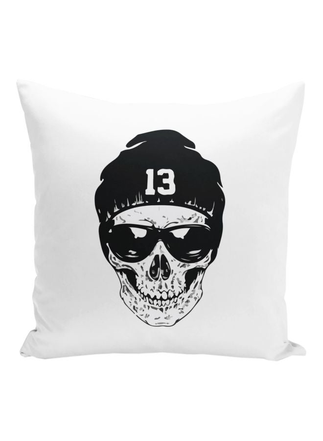 Skull Beanie Hat Printed Decorative Pillow White/Black 16x16inch - Image 1