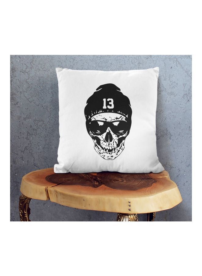 Skull Beanie Hat Printed Decorative Pillow White/Black 16x16inch - Image 2