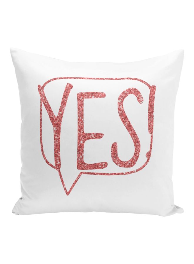 Generic - Speech Bubble Yes Printed Decorative Pillow White/Pink 16x16inch - Image 1
