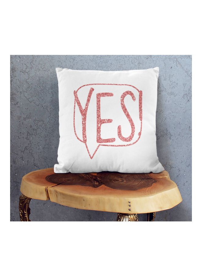 Generic - Speech Bubble Yes Printed Decorative Pillow White/Pink 16x16inch - Image 1