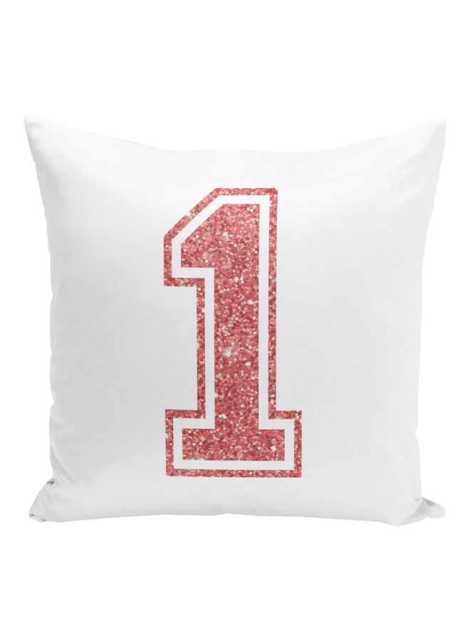 Number 1 Printed Decorative Pillow White/Pink 16x16inch  - Image 1