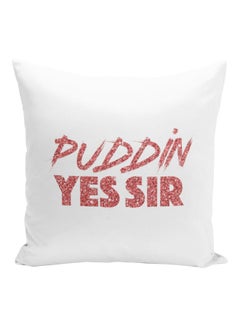 Generic Puddin Yes Sir Printed Decorative Pillow White/Pink 16x16inch  - Image 1
