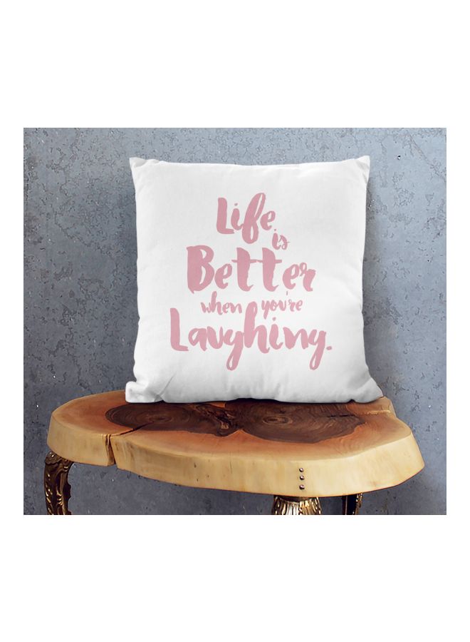 Stay Happy Quote Printed Decorative Pillow White/Pink 16x16inch  - Image 2