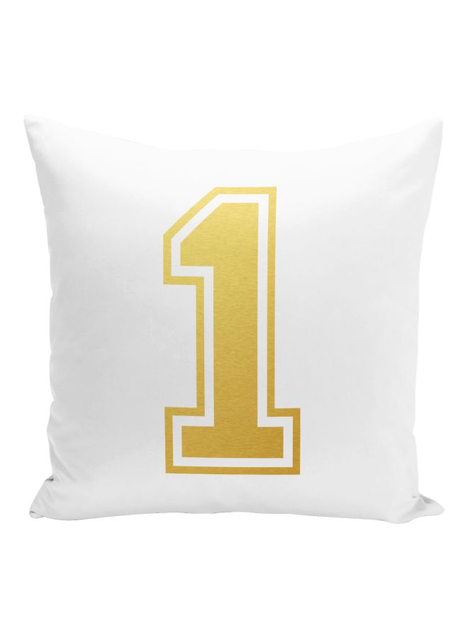 Number 1 Printed Decorative Pillow White/Gold 16x16inch  - Image 1