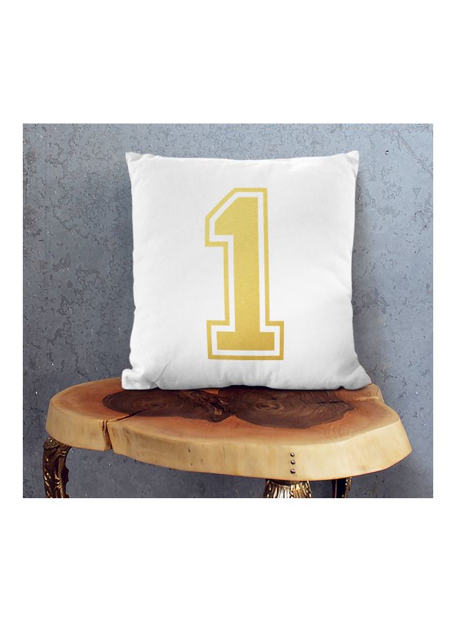 Number 1 Printed Decorative Pillow White/Gold 16x16inch  - Image 2