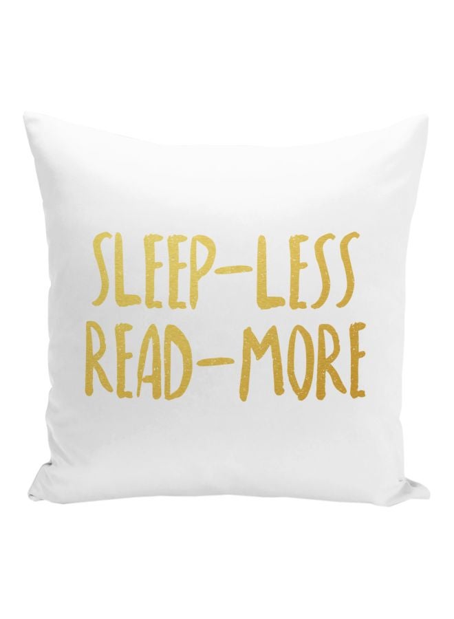 Sleep-Less Read-More Printed Decorative Pillow White/Gold 16x16inch  - Image 1