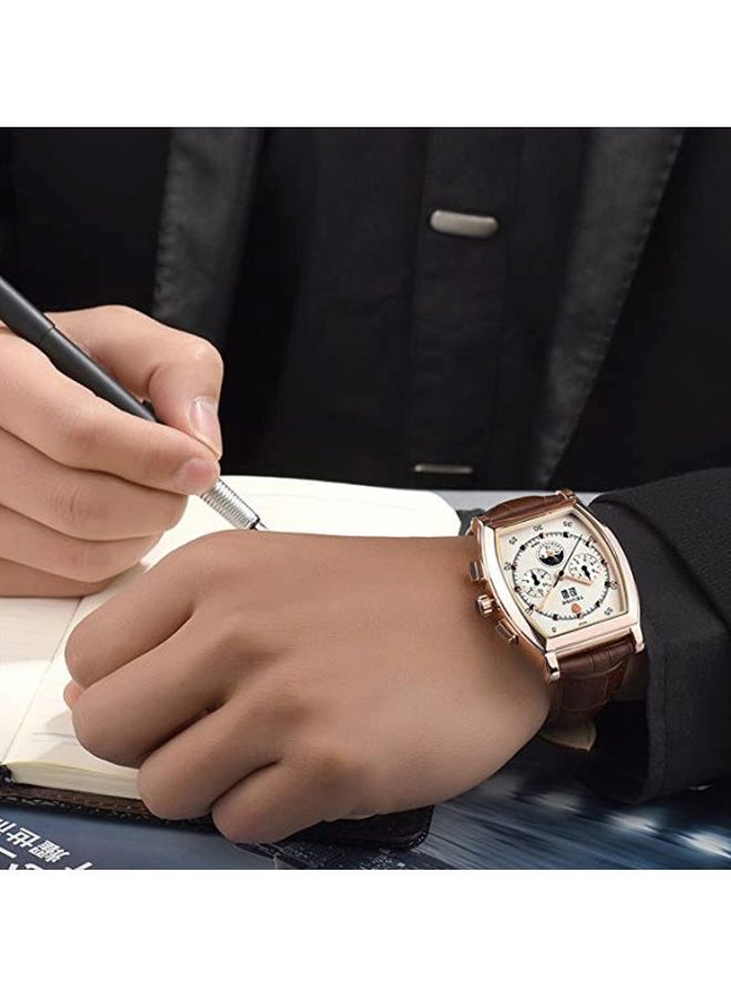 تيفيز ساعة يد بعقارب وسوار من الجلد طراز B07DMZK31X-4 - مقاس 40 مم - لون بني للرجال - Image 2