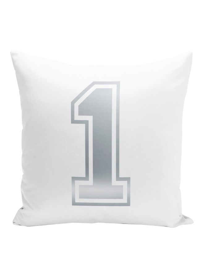 Number One Printed Decorative Pillow White/Silver 16x16inch  - Image 1