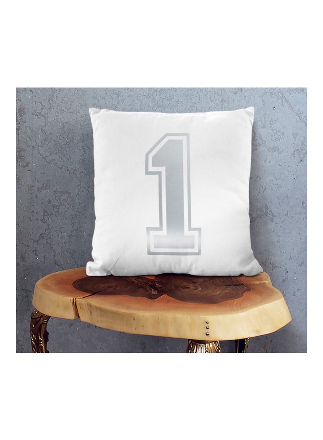 Number One Printed Decorative Pillow White/Silver 16x16inch  - Image 2
