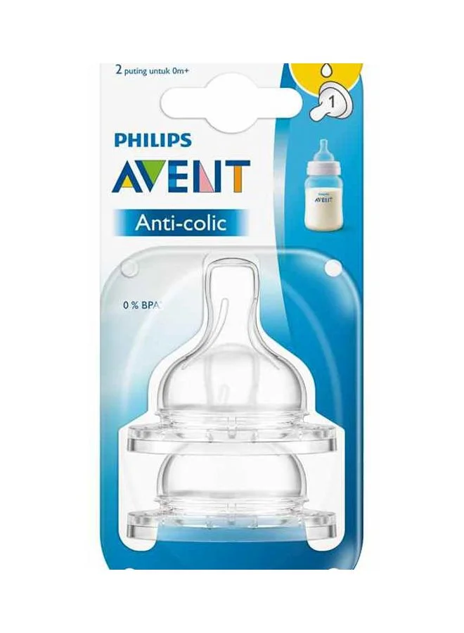 Philips Avent عبوة حلمة رضاعة كلاسيك بلس لحديثي الولادة بتصميمٍ مضادٍ للمغص من قطعتين، من سن الولادة فما فوق، شفاف