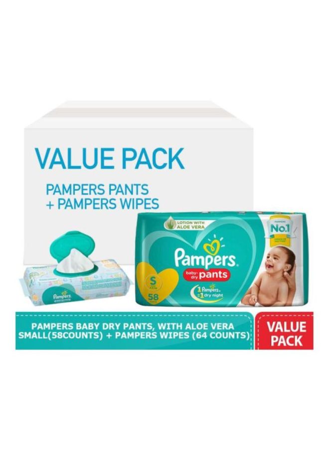Pampers Aloe Vera Diaper Pants, Size 2, Mini, 4-8 kg, 58 Counts With Wet Wipes Set  - Image 2