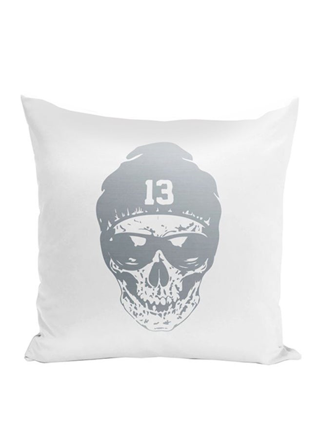 Skull Beany Printed Decorative Pillow White/Grey 16x16inch - Image 1