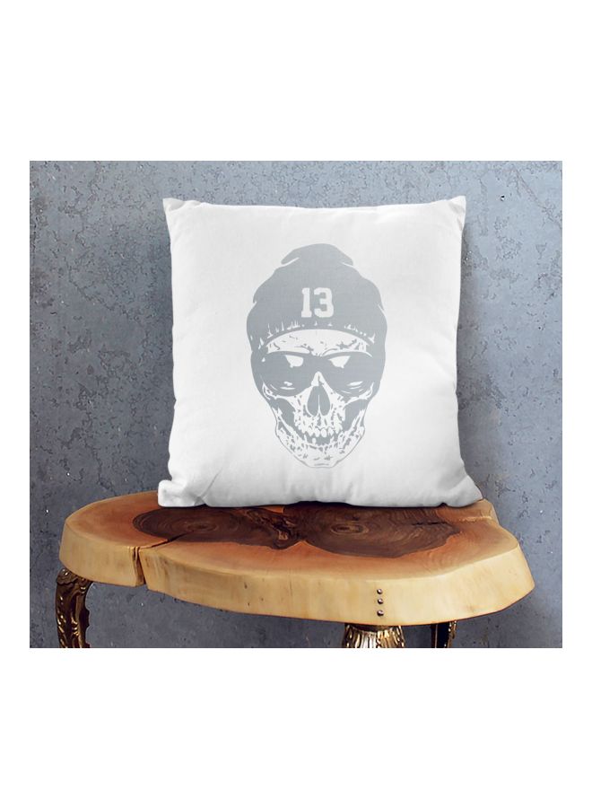 Skull Beany Printed Decorative Pillow White/Grey 16x16inch - Image 2