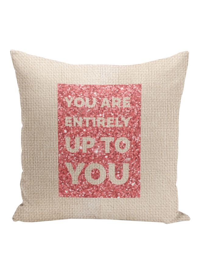 Quote Printed Decorative Pillow Beige/Pink 16x16inch - Image 1