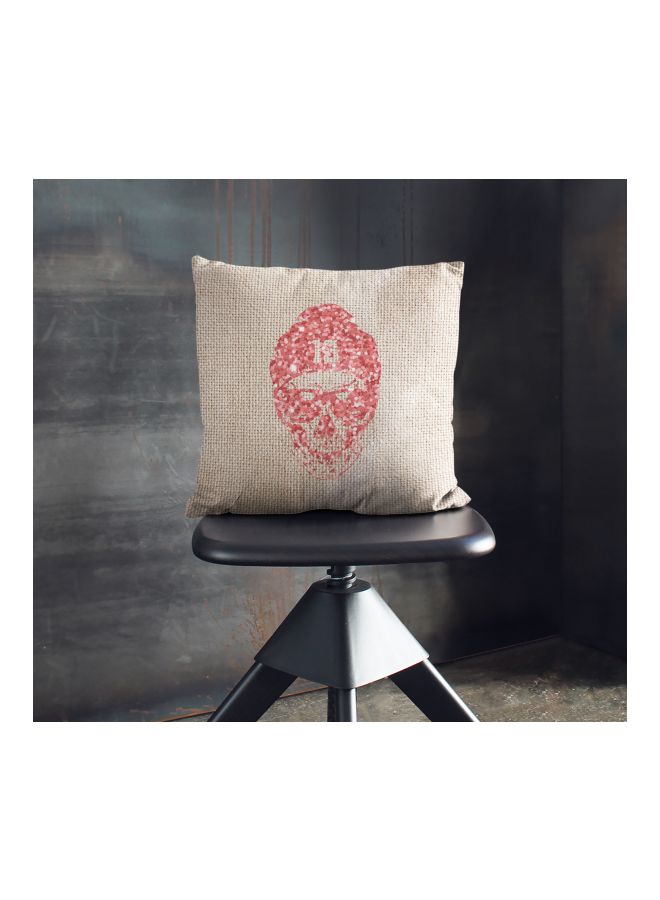 Skull With Beany Hat Printed Decorative Pillow Beige/Pink 16x16inch - Image 2