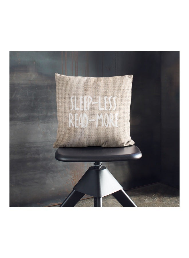 Sleep-Less Read-More Printed Decorative Pillow Beige/White 16x16inch  - Image 2