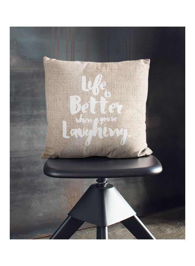 Life Is Better Printed Decorative Pillow Beige/White 16x16inch  - Image 2