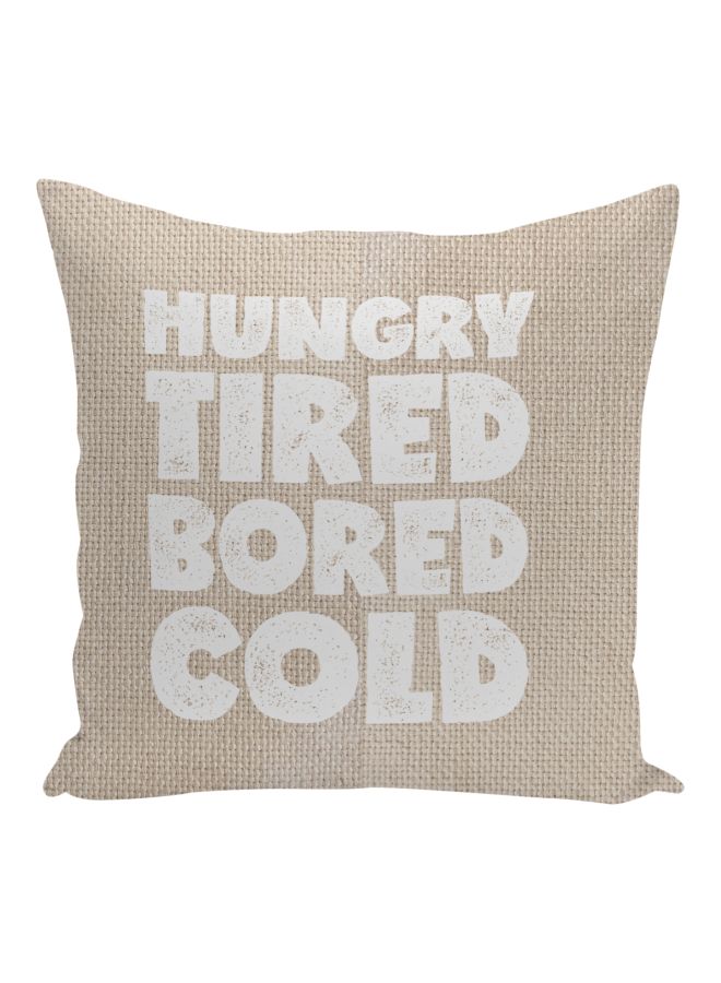 Hungry Tired Printed Decorative Pillow Beige/White 16x16inch  - Image 1