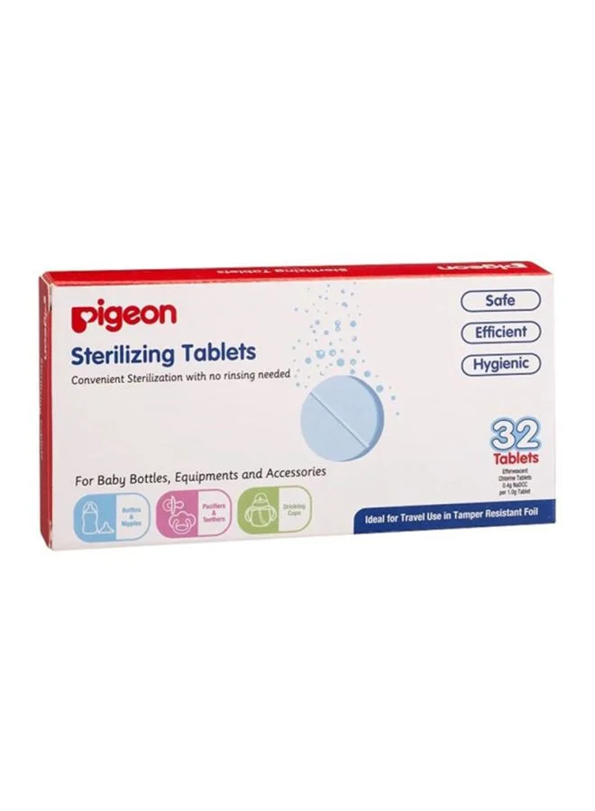 pigeon Pack Of 32 Safe, Efficient And Hygienic, Rinse Free, Travel Friendly Sterilizing Tablets For Baby Bottles, Equipments And Accessories, White