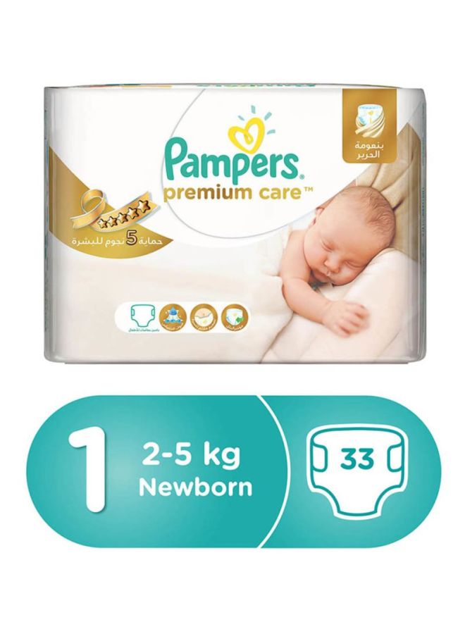 Pampers Premium Care New Born Baby Diapers, Carry Pack, Size 1 (2-5 Kg), 33 Count  - Image 2