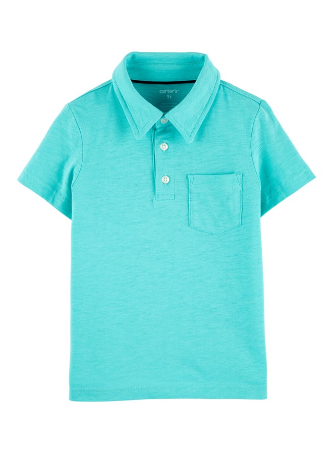 carter's Slub Jersey Polo Turquoise  - Image 1