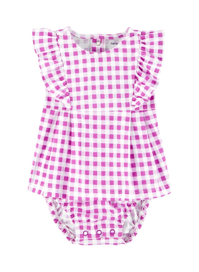 carter's Ruffle Gingham Jersey Bodysuit Purple/White - Image 1