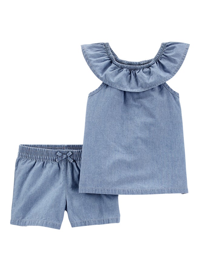 carter's Infant Girls Ruched Ruffle Top & Shorts Set Denim  - Image 1