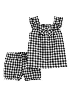 Girls Gingham Bow Tank & Shorts Set Print