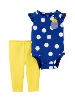 2-Piece Polka Dot Bodysuit And Pants Set Blue