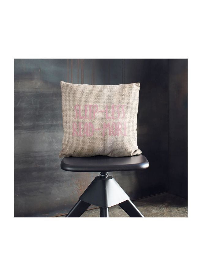 Sleep Less Read More Printed Decorative Pillow Beige/Pink 16x16inch  - Image 2