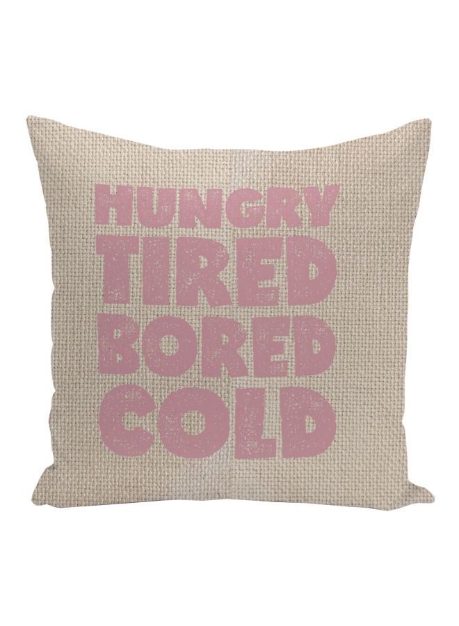 Hungry Tired Printed Decorative Pillow Beige/Pink 16x16inch  - Image 1