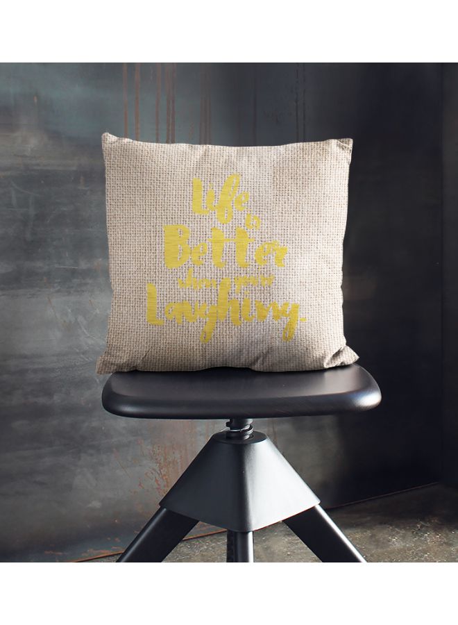 Stay Happy Quote Printed Decorative Pillow Beige/Gold 16x16inch  - Image 2