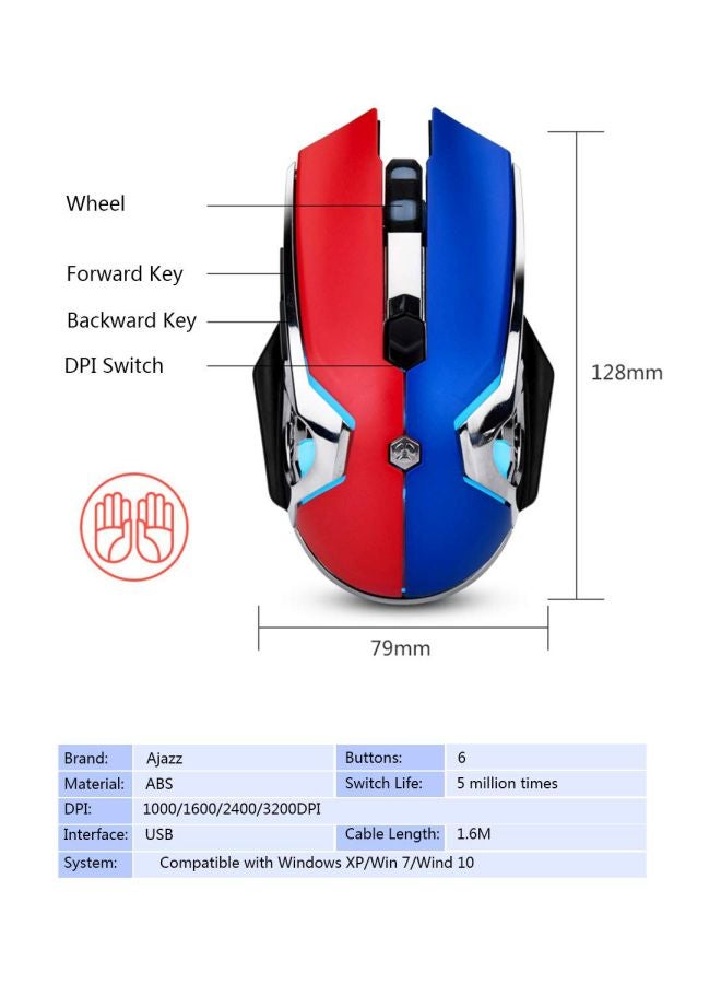 Ajazz AJ120 USB Wired Gaming Mouse Red/Black/Blue - Image 3