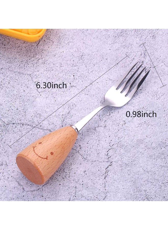 TD HOME - 4-Piece Kids Stainless Steel Knife Fork Spoon Set With Wooden Handle Silver/Brown - Image 1
