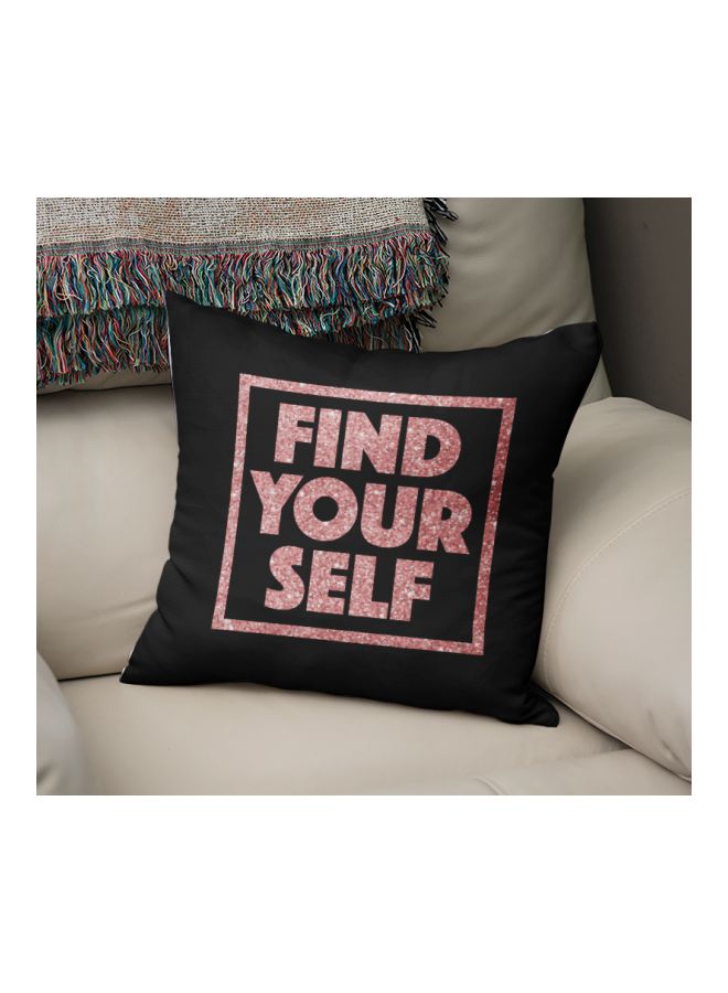 Find Yourself Quote Printed Decorative Pillow Black/Pink 16x16inch - Image 2