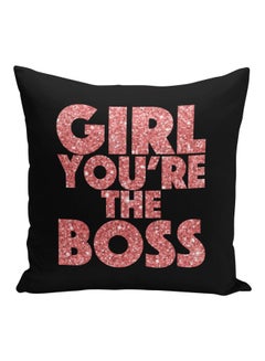 Generic Girl You're The Boss Quote Printed Decorative Pillow Black/Pink 16x16inch  - Image 1