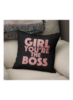 Generic Girl You're The Boss Quote Printed Decorative Pillow Black/Pink 16x16inch  - Image 2