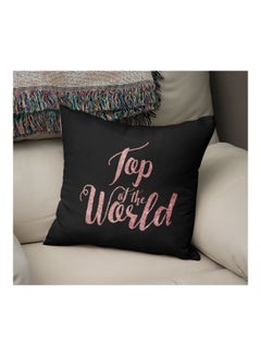Generic Top Of The World Quote Printed Decorative Pillow Black/Pink 16x16inch  - Image 2