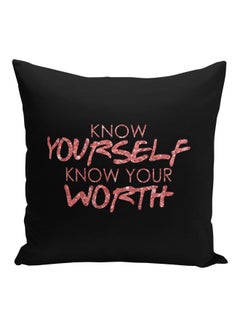 Generic Know Yourself Quote Printed Decorative Pillow Black/Pink 16x16inch  - Image 1