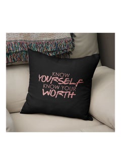 Generic Know Yourself Quote Printed Decorative Pillow Black/Pink 16x16inch  - Image 2