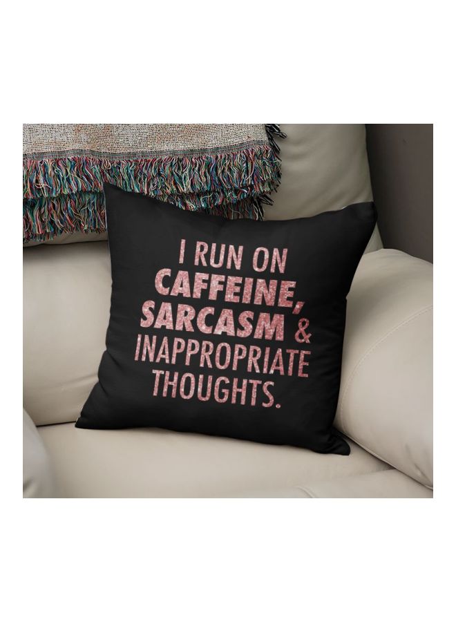 Caffeine Sarcasm Quote Printed Decorative Pillow Black/Pink 16x16inch - Image 2