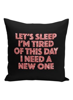 Generic Let's Sleep Quote Printed Decorative Pillow Black/Pink 16x16inch  - Image 1