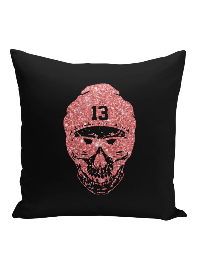 Skull Beany Hat Printed Decorative Pillow Black/Pink 16x16inch - Image 1